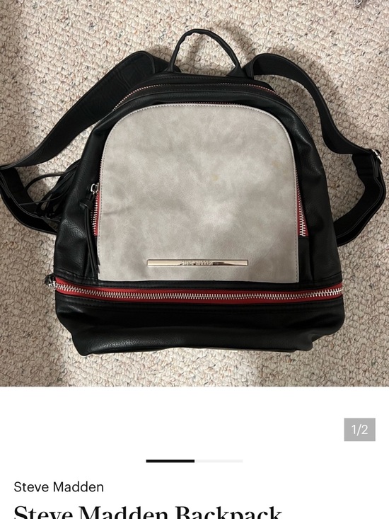 Steve Madden Backpack – Black & Gray with Red Zip Accent